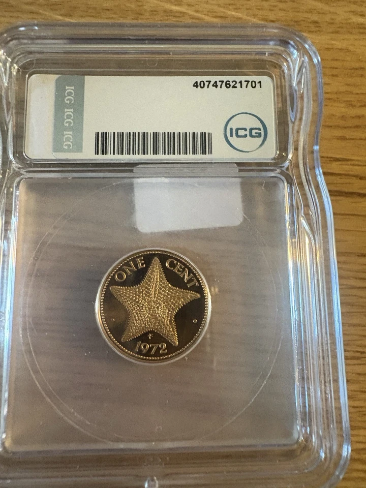 Centavo de prueba Bahamas 1972 ~ Starfish ~ 35.000 acuñado ~ Foto 2 de 2