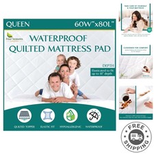 Queen Size Waterproof Quilted Mattress Protector - Breathable Hypoallergenic Fit
