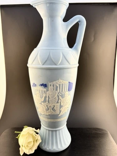 VINTAGE 60’s BLUE ‘MILK GLASS’ GRECIAN DECANTER