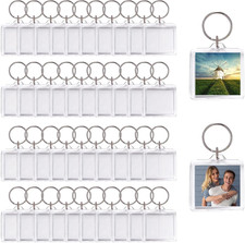 40Pcs Clear Photo Frame Keychain 4x4CM Blank Picture Insert Keyring Acrylic P...