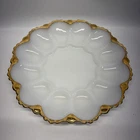 Vintage Anchor Hocking Milk Glass with gold edging Deviled egg plate, 10 inch