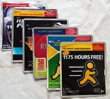 AOL disc, internet access, setup disk, 6 discs, 1175 hrs., 50 days, 90 days.