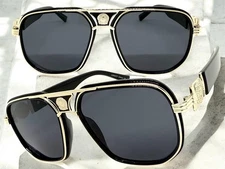 Classic Vintage Retro Hardcore Hip Hop Rapper Style SUNGLASSES Black Gold Frame