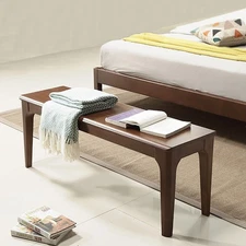 Wooden Entryway Bench, 47’’ Indoor End of Bed Bench, 100% Solid Oak Wood (Brown)