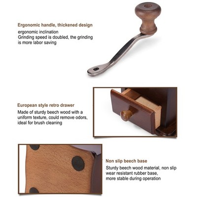 Hand Coffee Mill Grinder Retro Beech Style Wood Base Rust Proof Stai SET