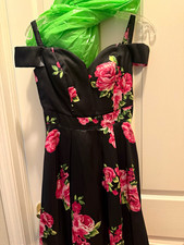 Windsor Black Floral Satin Maxi Dress Sweetheart Strappy Sleeveless S