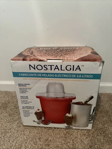 Nostalgia 4-Quart Electric Ice Cream Maker Model ICMP4RD Ice Cream Open Box