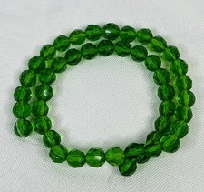 12 Emerald Green Multi Faceted Glass Strand Of Beads Round