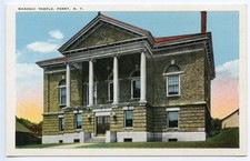 Vintage 1920's Postcard Masonic Temple, Perry, New York ~ R. E. Severns Publ.