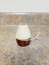 Vintage Toy Wooden Spinning Top with Metal Tip  String In Memory Inscription