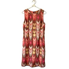 Tory Burch Ikat Linen Sleeveless Pink Brown Dress Silver Metallic Thread size 6