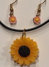 Sunflower Necklace Pink Daisy Earring Set Boho/flower Gift For Her