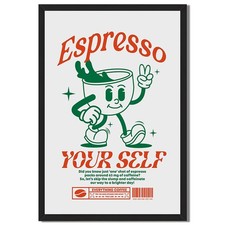 Retro Coffee Cup Espresso Framed Canvas Print Kitchen Wall Art Decor
