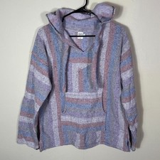 Baja Hoodie Drug Rug Pullover Mens Medium Lavender Stripe Surf Knit Unique