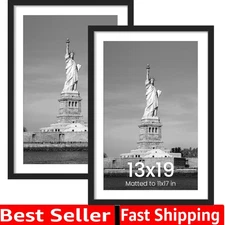 Protective Packaging 13x19 Black Picture Frames with 11x17 Mat - Perfect Gift
