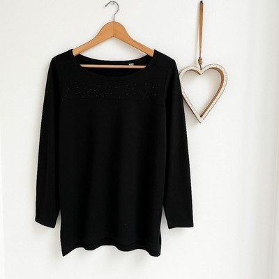 Tahari Womens Plus Sz 2X Relaxed-Fit Tunic Sweater Embellished Yoke Black