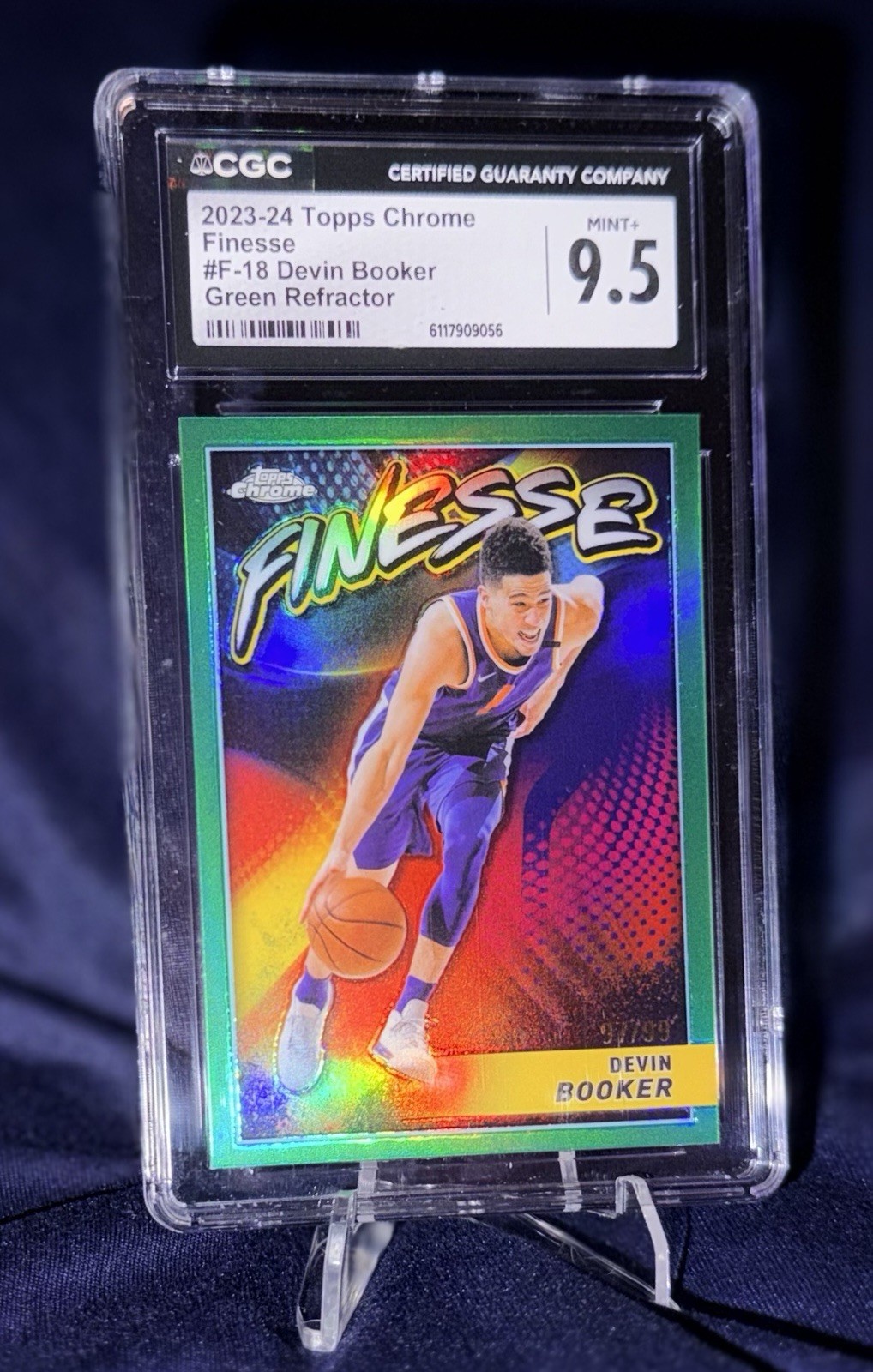 2023-24 Devin Booker CGC 9.5+ Topps Chrome Finesse 97/99 Green Refractor #F-18