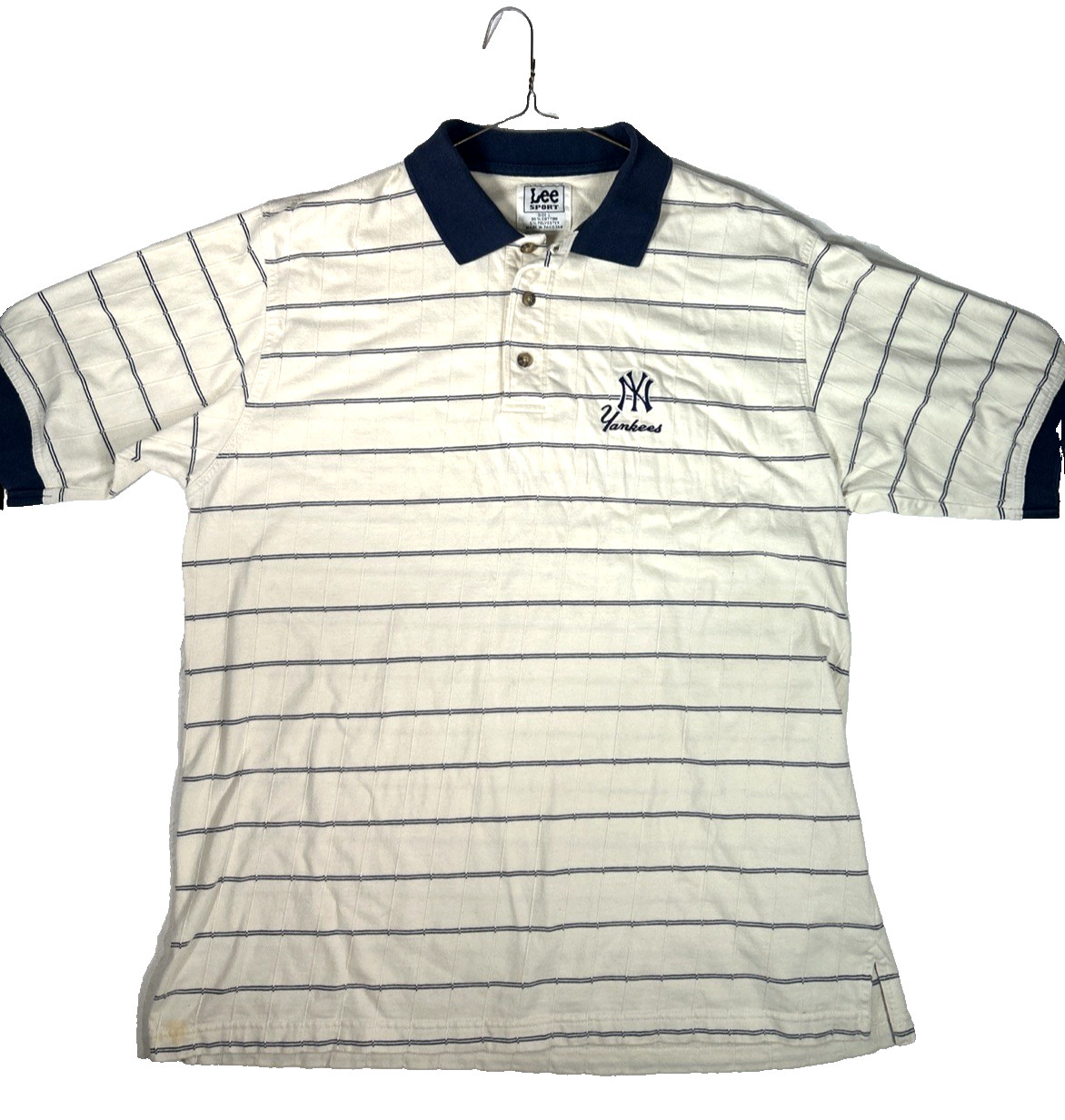 Vtg New York Yankees Lee Sport MLB Baseball Collared Polo Shirt Sz L Stripes