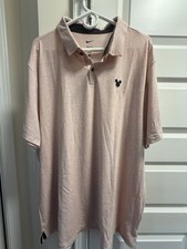 NIKE DISNEY Parks Polo Shirt Dri Fit Standard Mens 2XL Mickey Mouse Logo Salmon