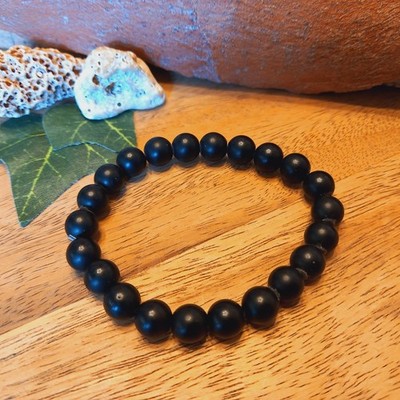 Stretch Armband  synthetische schwarze Steinperlen langlebig  Ø8mm ~15cm (6)