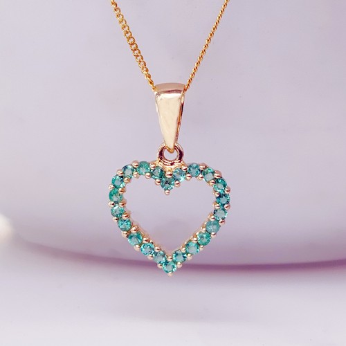 9ct Gold Emerald Necklace Natural Green Gemstone Heart Pendant May Birthstone - Picture 5 of 11