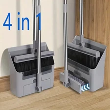 4in1 Broom and Dustpan Set Lightweight Upright Lobby Broom and Dust Pan Combo-=#
