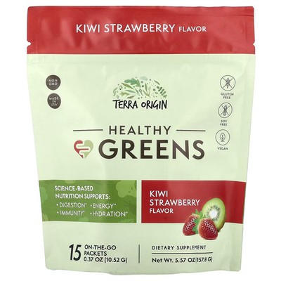 2 X Terra Origin, Healthy Greens, Kiwi Strawberry, 15 On-The-Go Packets, 0.37 oz