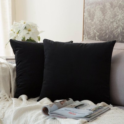 MIULEE Pack of 2 Velvet Soft Solid Decorative 16'' x (Pack 2), Black 