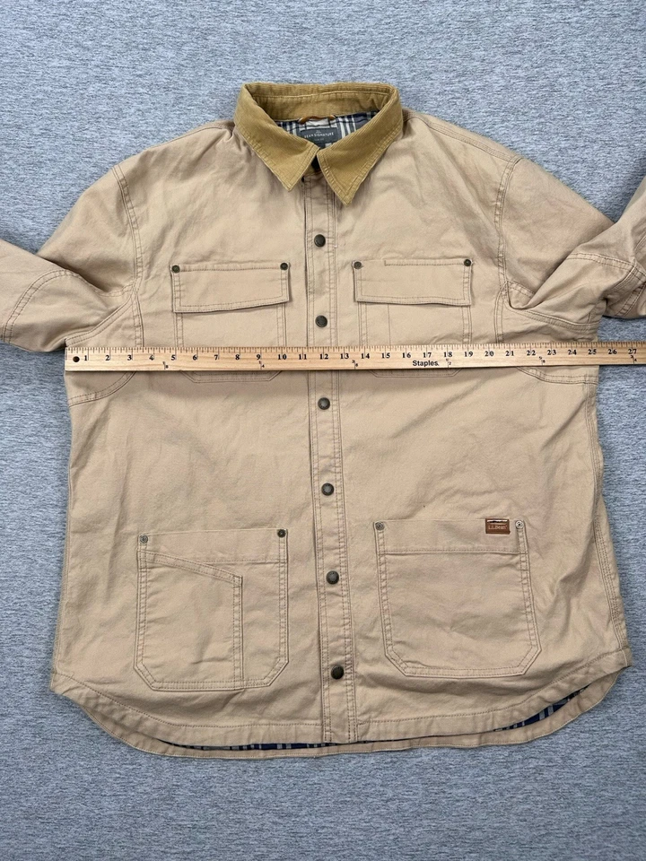 LL Bean Signature Chore Jacket Mens XL Tan Slim Corduroy Collar Flannel Lined - Image 3 of 4