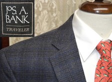 Jos A Bank Traveler 46 L Trad Fit gray plaid 2 Vent wool sport coat blazer y6j9 