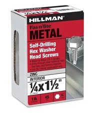 The Hillman Group 47226 1/4-14 x 1-1/2-Inch Hex Washer Head Self Drilling Scr...