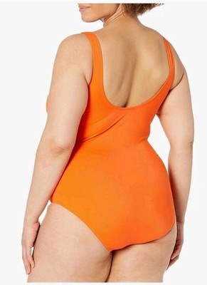 NWT Amazon Essentials Bathing Swimsuit Plus Sz XXL 2XL Orange One Piece UPF 50+