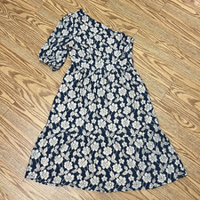 NSR W medium Prairie navy and cream One Shoulder floral lace Ruffle MIDI DRESS