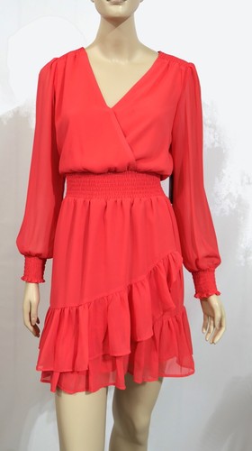 Nuevo con etiquetas Vestido Corto Vince Camuto En Capas Volantes Gasa Rojo Salmón S - Imagen 2 de 9