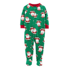 Carter's Child of Mine Green Santa Fleece Pajama Sleeper- 12 Months