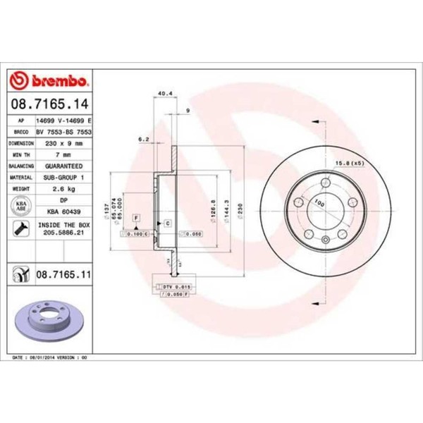 Brembo 2X Bremsscheibe Hinten 230 Voll FüR VW Golf IV 1J1 Polo 6R 6C 9N_-image