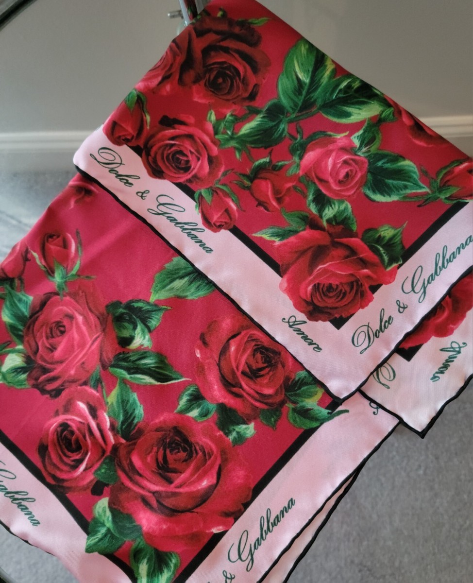 Dolce & Gabbana Silk Scarf Foulard with Amore Red Roses Design | eBay