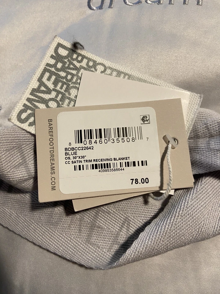 NUEVO Barefoot Dreams Acozychic Azul Satinado Borde Bebé Manta de Recepción 30x30" Foto 4 de 4