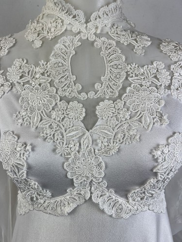 VTG 70s Wedding Bridal Gown Size S White Lace Boho Beach Classic Simple Modest - Picture 8 of 19