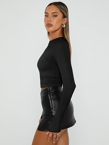 Camisas cortas básicas de manga larga para mujer ajustadas, talla S - Imagen 2 de 8