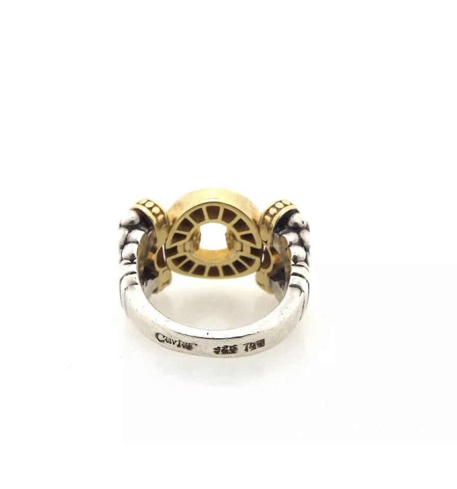 Anillo antiguo vintage de caviar de Lagos de oro de 18 quilates, plata de ley y diamantes único Foto 3 de 4