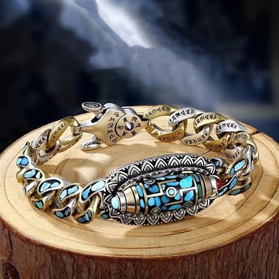 1pc Turquoise Statement Beads Chain Bracelet for Men - Stylish Accessory