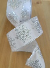 1.5 Inch 5 Yards Wired Snowflake Ribbon Christmas Gift Wrap Wreaths Craft