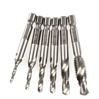 M3-M10 6Pcs HSS 1/4 Inch Hex Shank Combination Metric Drill Tap Bit Set 