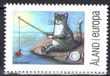 Aland MiNr. 394 **: Meine Marke - Angelnde Katze; Graphik von Ammi Krogius