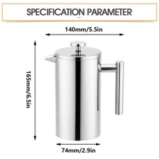 350/1000ML French Cafetiere Press Coffee Maker Stainless Steel Handy For Office