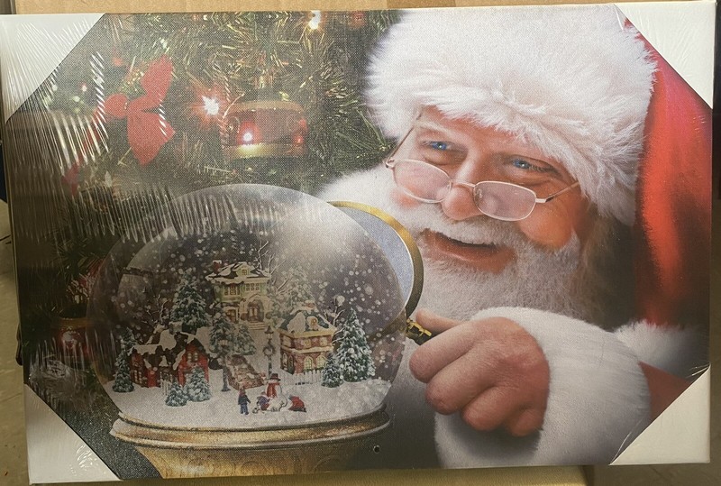 New Santa with snow globe picture, lights up,battery operated