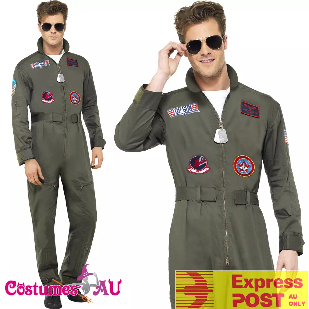 Mens Top Gun Costume Retro Men Aviator Pilot 1980s 80s Military Outfit  Uniform