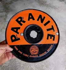 Vtg Half Spool PARANITE WIRE CABLE MARION INDIANA Metal Display 10" Sign Empty