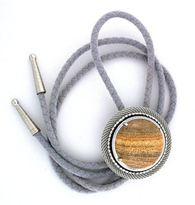 Natural Round 30mm Picture Jasper Cab Cabochon Gemstone Mesh Bolo Tie Cord Tips